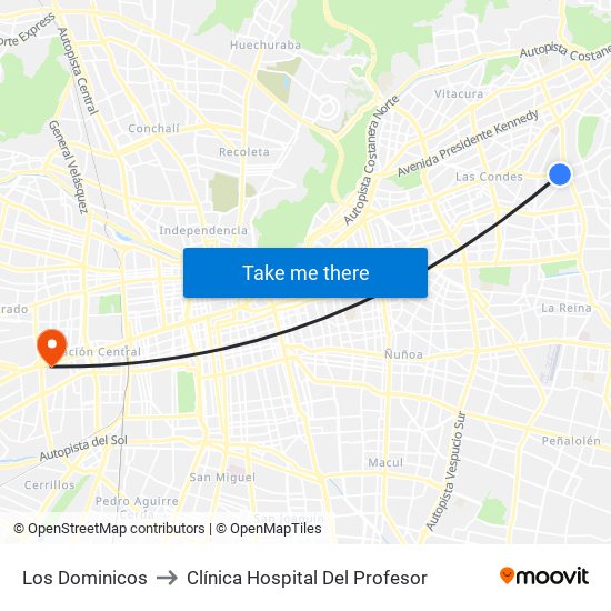 Los Dominicos to Clínica Hospital Del Profesor map