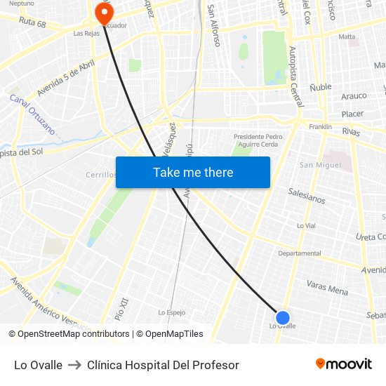 Lo Ovalle to Clínica Hospital Del Profesor map
