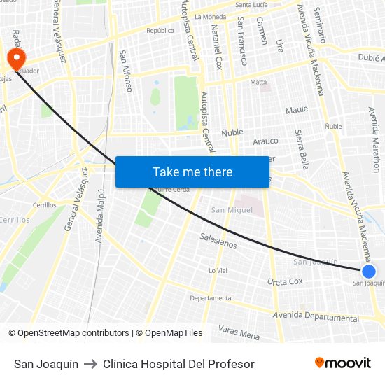 San Joaquín to Clínica Hospital Del Profesor map