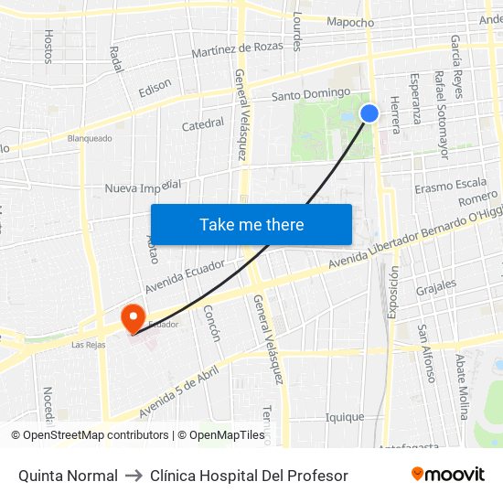 Quinta Normal to Clínica Hospital Del Profesor map