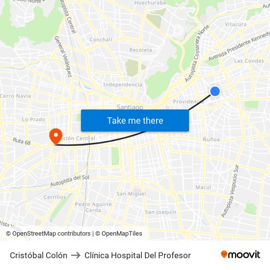 Cristóbal Colón to Clínica Hospital Del Profesor map