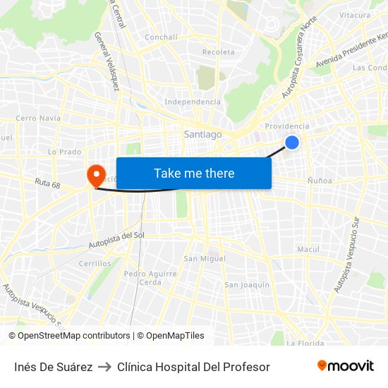 Inés De Suárez to Clínica Hospital Del Profesor map
