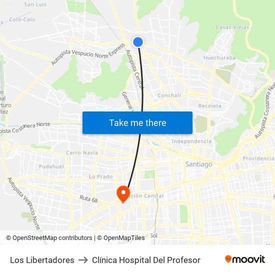 Los Libertadores to Clínica Hospital Del Profesor map