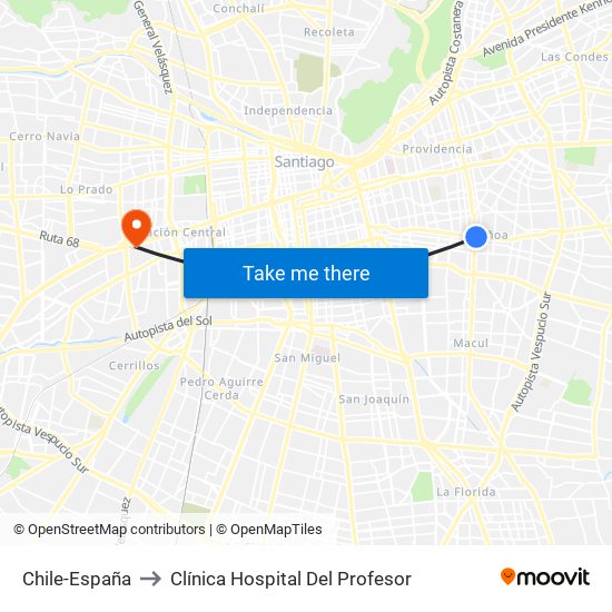 Chile-España to Clínica Hospital Del Profesor map