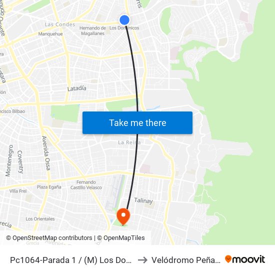 Pc1064-Parada 1 / (M) Los Dominicos to Velódromo Peñalolén​ map
