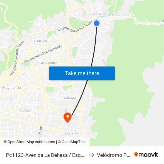 Pc1123-Avenida La Dehesa / Esq. Av. Las Condes to Velódromo Peñalolén​ map