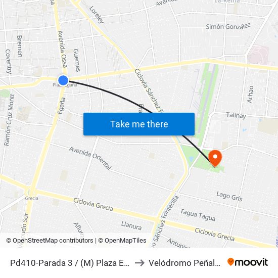 Pd410-Parada 3 / (M) Plaza Egaña to Velódromo Peñalolén​ map