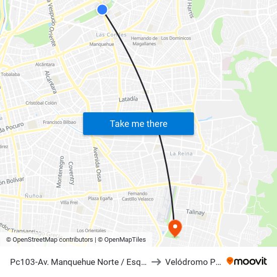 Pc103-Av. Manquehue Norte / Esq. Av. Pdte. Riesco to Velódromo Peñalolén​ map