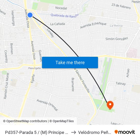 Pd357-Parada 5 / (M) Príncipe De Gales to Velódromo Peñalolén​ map