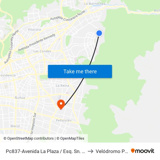 Pc837-Avenida La Plaza / Esq. Sn. Francisco De Asís to Velódromo Peñalolén​ map