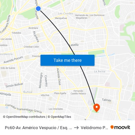 Pc60-Av. Américo Vespucio / Esq. Av. Pdte. Kennedy to Velódromo Peñalolén​ map