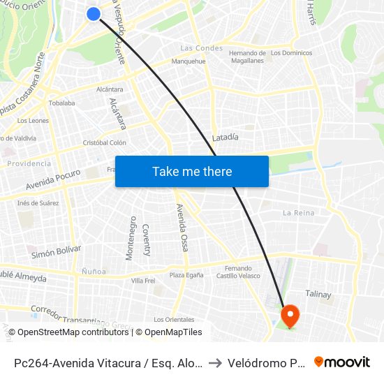 Pc264-Avenida Vitacura / Esq. Alonso De Córdova to Velódromo Peñalolén​ map