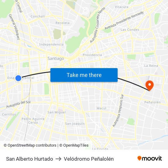 San Alberto Hurtado to Velódromo Peñalolén​ map