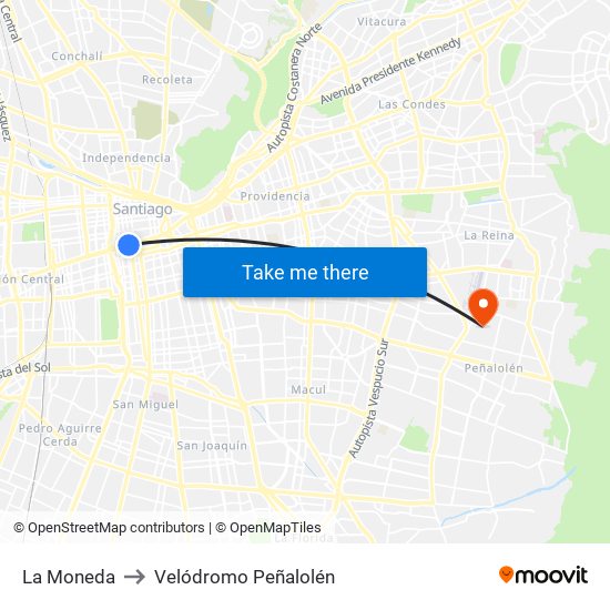 La Moneda to Velódromo Peñalolén​ map