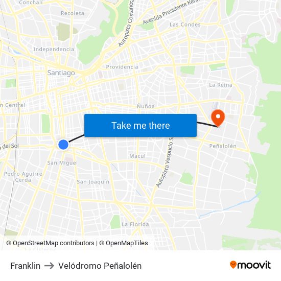 Franklin to Velódromo Peñalolén​ map