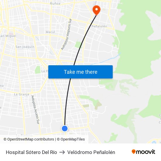 Hospital Sótero Del Río to Velódromo Peñalolén​ map