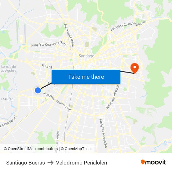 Santiago Bueras to Velódromo Peñalolén​ map