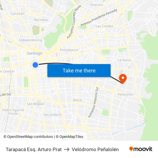 Tarapacá Esq. Arturo Prat to Velódromo Peñalolén​ map