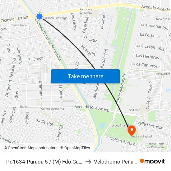 Pd1634-Parada 5 / (M) Fdo.Castillo V. to Velódromo Peñalolén​ map