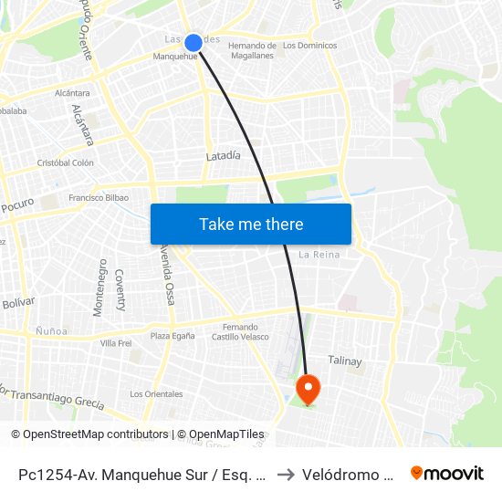 Pc1254-Av. Manquehue Sur / Esq. Avenida Apoquindo to Velódromo Peñalolén​ map