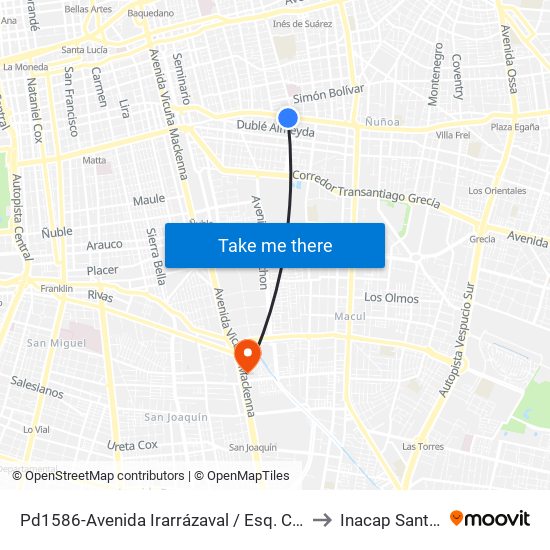 Pd1586-Avenida Irarrázaval / Esq. Campos De Deportes to Inacap Santiago Sur map