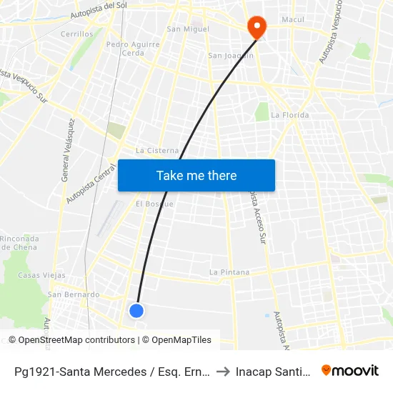Pg1921-Santa Mercedes / Esq. Ernesto Riquelme to Inacap Santiago Sur map
