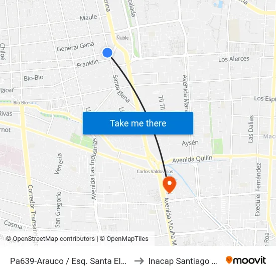 Pa639-Arauco / Esq. Santa Elena to Inacap Santiago Sur map