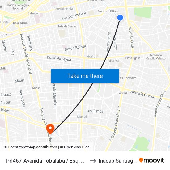 Pd467-Avenida Tobalaba / Esq. Hamburgo to Inacap Santiago Sur map