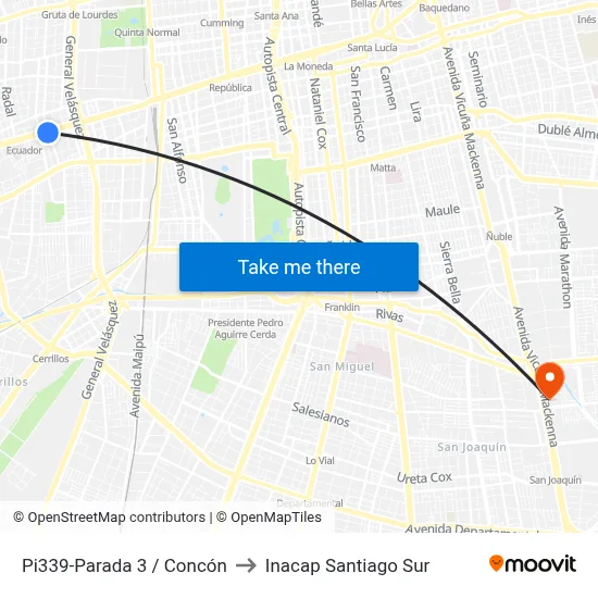 Pi339-Parada 3 / Concón to Inacap Santiago Sur map