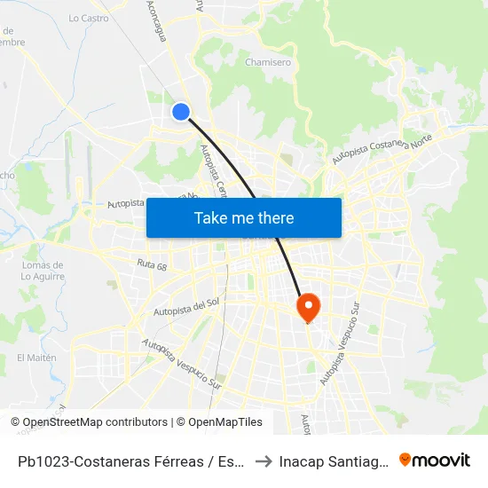 Pb1023-Costaneras Férreas / Esq. Lenga to Inacap Santiago Sur map