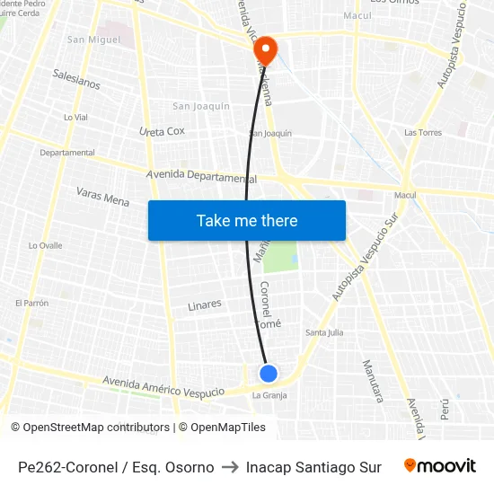 Pe262-Coronel / Esq. Osorno to Inacap Santiago Sur map