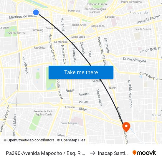 Pa390-Avenida Mapocho / Esq. Ricardo Cumming to Inacap Santiago Sur map