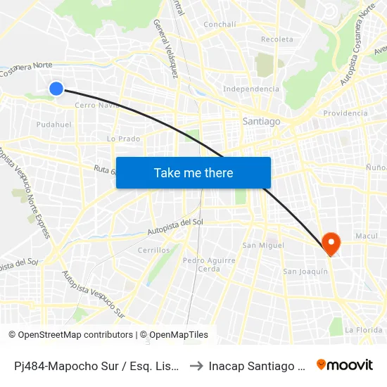 Pj484-Mapocho Sur / Esq. Lisboa to Inacap Santiago Sur map