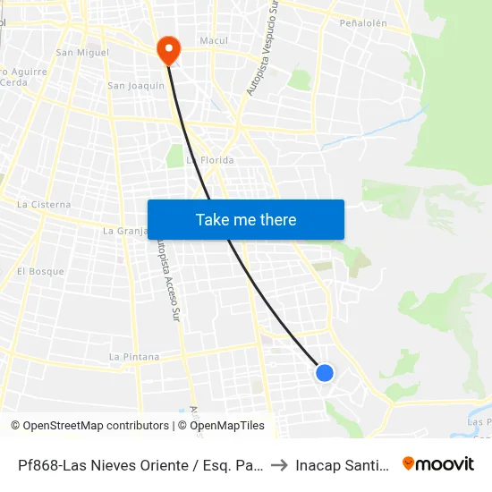 Pf868-Las Nieves Oriente / Esq. Parque Cordillera to Inacap Santiago Sur map