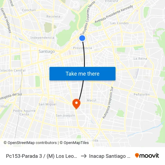 Pc153-Parada 3 / (M) Los Leones to Inacap Santiago Sur map