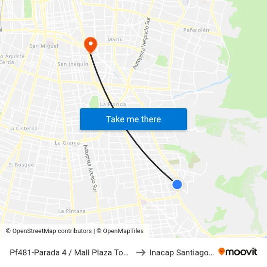 Pf481-Parada 4 / Mall Plaza Tobalaba to Inacap Santiago Sur map