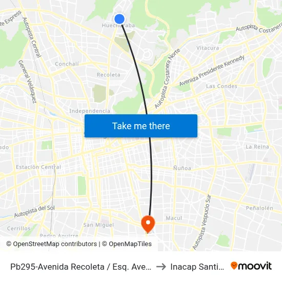 Pb295-Avenida Recoleta / Esq. Avenida La Pincoya to Inacap Santiago Sur map