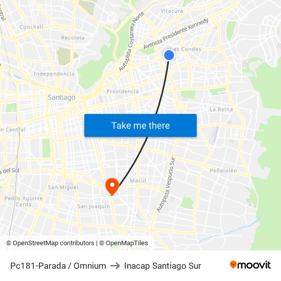 Pc181-Parada / Omnium to Inacap Santiago Sur map