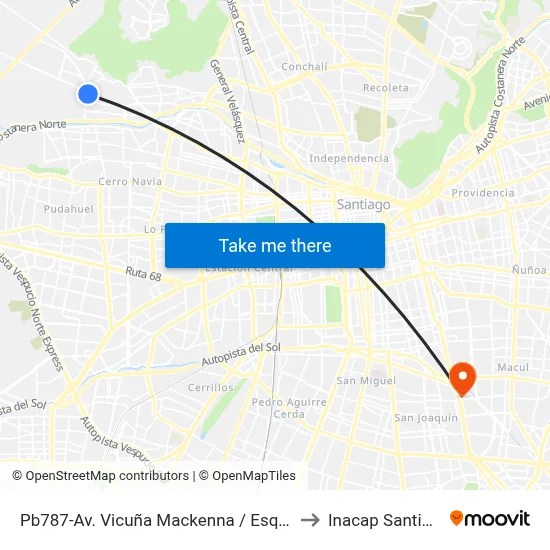 Pb787-Av. Vicuña Mackenna / Esq. Los Gremios to Inacap Santiago Sur map