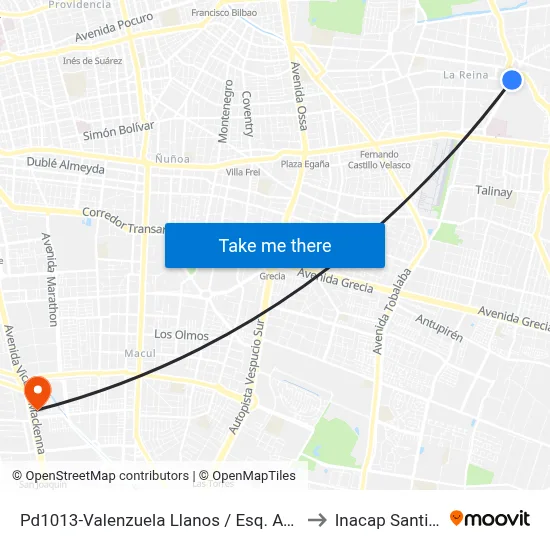 Pd1013-Valenzuela Llanos / Esq. Avenida Echeñique to Inacap Santiago Sur map