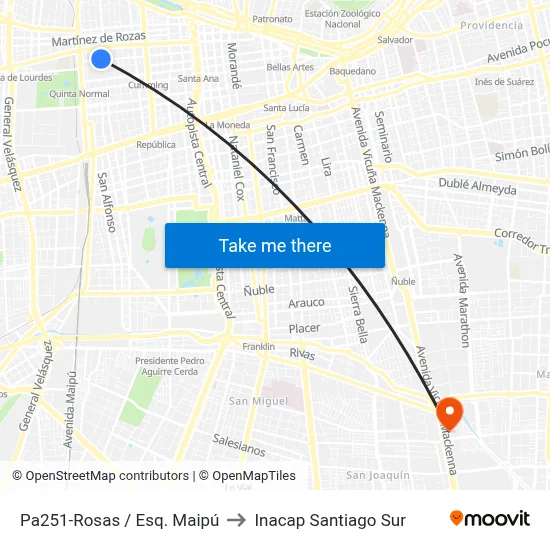 Pa251-Rosas / Esq. Maipú to Inacap Santiago Sur map