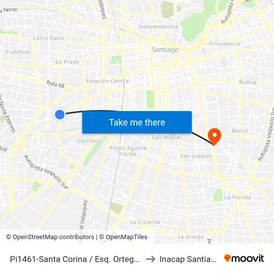 Pi1461-Santa Corina / Esq. Ortega Y Gasset to Inacap Santiago Sur map