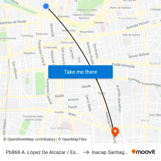 Pb868-A. López De Alcázar / Esq. Rivera to Inacap Santiago Sur map