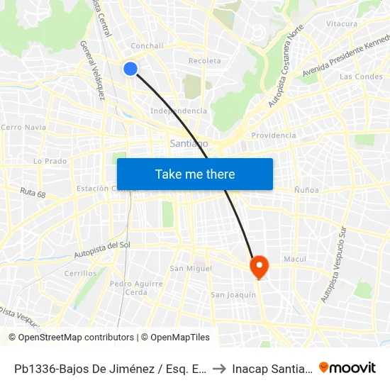 Pb1336-Bajos De Jiménez / Esq. Eugenio Matte to Inacap Santiago Sur map