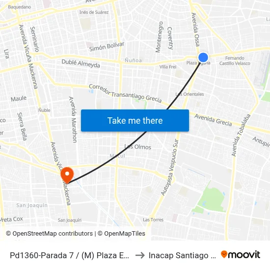 Pd1360-Parada 7 / (M) Plaza Egaña to Inacap Santiago Sur map