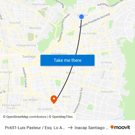 Pc651-Luis Pasteur / Esq. Lo Arcaya to Inacap Santiago Sur map