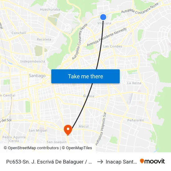 Pc653-Sn. J. Escrivá De Balaguer / Esq. Dr. Luis Batlle B. to Inacap Santiago Sur map