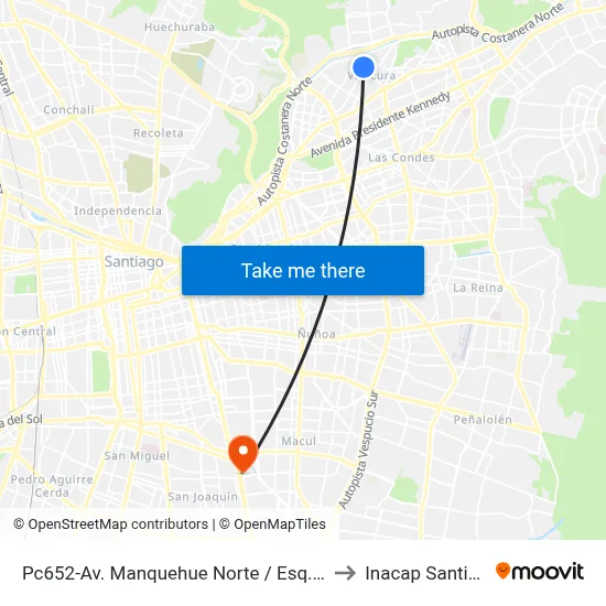 Pc652-Av. Manquehue Norte / Esq. Joaquín Cerda to Inacap Santiago Sur map