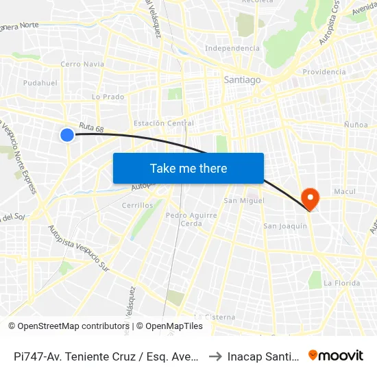 Pi747-Av. Teniente Cruz / Esq. Avenida La Travesia to Inacap Santiago Sur map