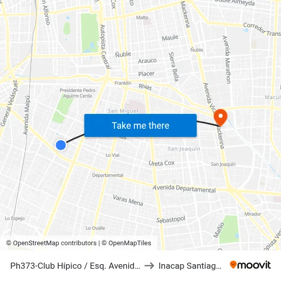 Ph373-Club Hípico / Esq. Avenida Lazo to Inacap Santiago Sur map